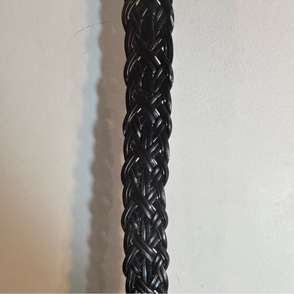 BELT Black Braided Vegan Leather Metal Oval Buckle with Blue Stones Pin Closure - Picture 5 of 8